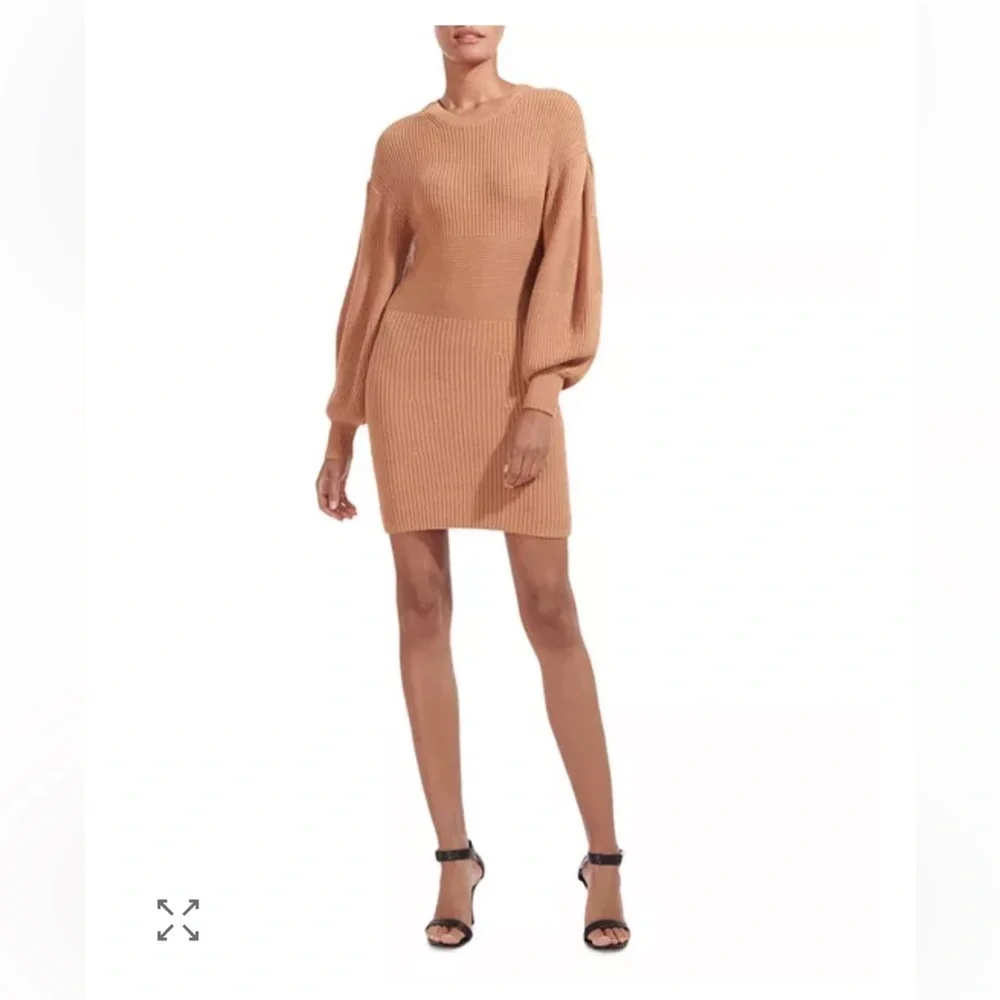 Staud Knit Marylebone Chic Long Sleeve Tan Knit Dress sz XS - Picture 2 of 10